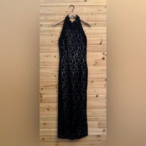 Vintage Stenay Size Small Beaded High Halter Scalloped Neckline Fancy Prom Gown